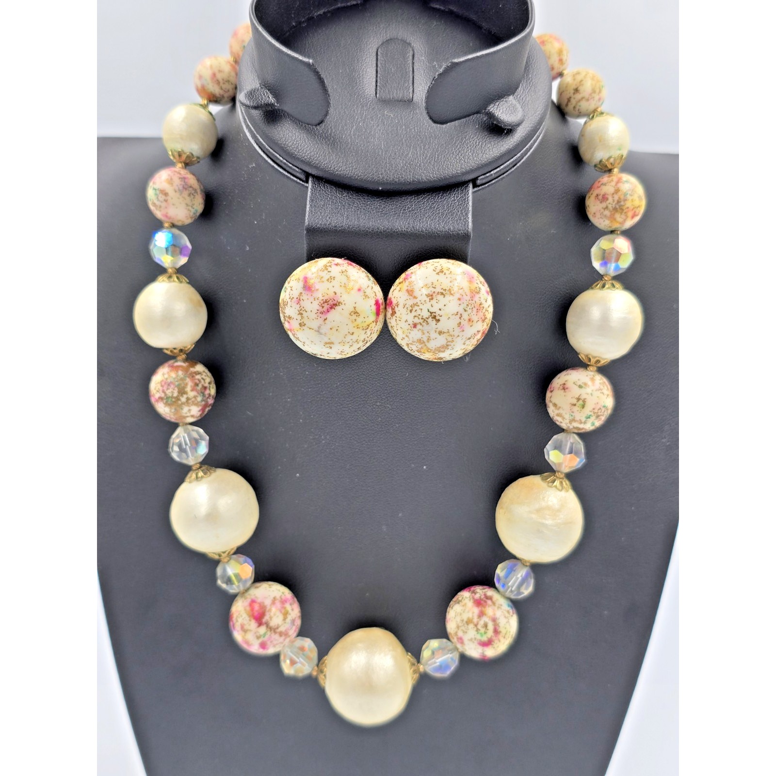 Vendome Necklace Set Easter Wedding Cake Faux Pearl Ab Glass Earrings Vintage